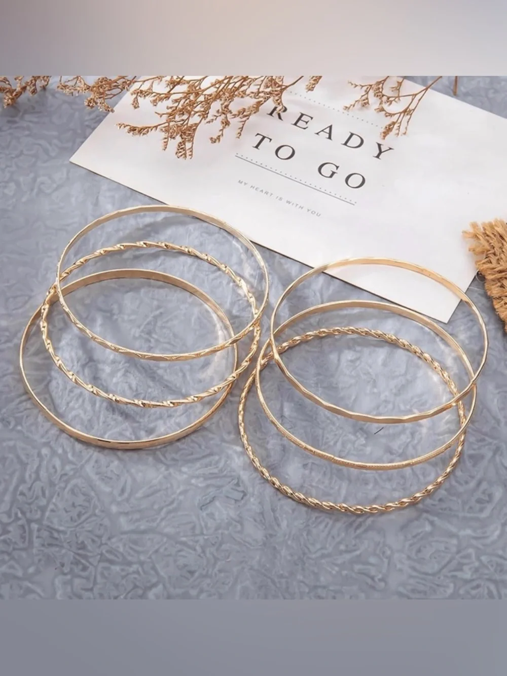 NWT~6pc 14k Gold Layering Stackable Bangle Bracelet Set